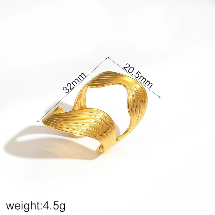 Chunky Rings For Women, Gold Silver Thumb Ring Asymmetrical Wavy Curve Ring Adjustable Non Tarnish Dainty Stainless Steel New Year Anniversary Birthday Jewelry Gift