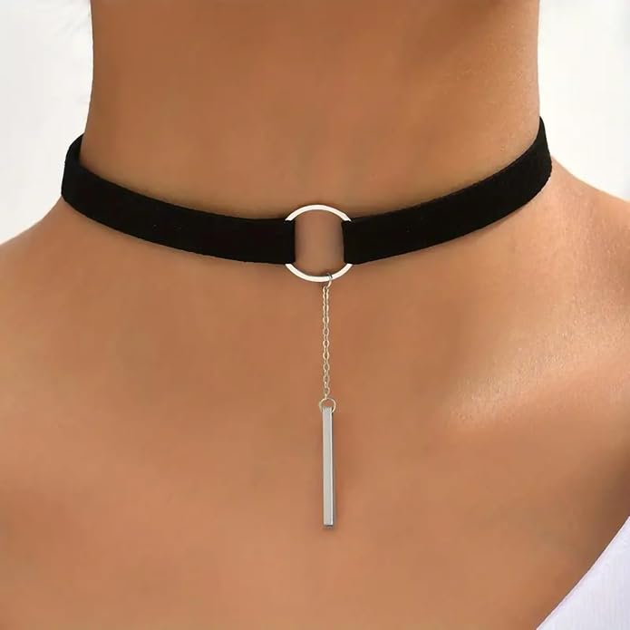 Fesciory Black Necklaces for Women, Adjustable Layered Velvet Leather Lace Collar Necklace, Goth Jewelry Gifts.