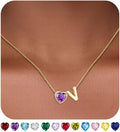 Valentines Day Gifts for Her- Heart Birthstone Initial Necklace for Women Girls,14K Gold Plated Heart Letter A-Z Necklace Birthday Trendy Jewelry Gifts for Women Girls Daughter