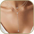 Lariat Gold Necklace for Women, Dainty Long Necklace 14k Gold Plated/Silver Y-Shaped Layered Beaded Chain Drop Necklaces for Women Trendy Simple Gold Jewelry for Women Gifts