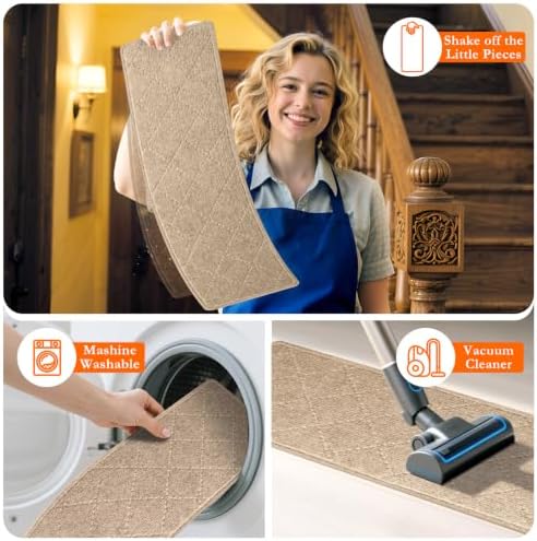 Stair Treads for Wooden Steps 15 PCS Non Slip Stair Rugs Khaki - Image 5