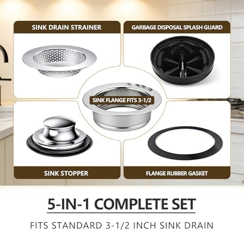Garbage Disposal Flange Kit 5 Piece, 3-1/2 Inch Sink Stopper Set, Polished - Image 3