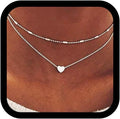 Tgirls Layered Heart Choker Necklace Tiny Puffy Heart Pendant Necklaces Ball Collar Jewelry for Women