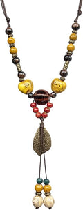 Boho Style Colorful Ceramic Bead Strand Necklace Adjustable Bohemian Jewelry Gift for Women, Fashion Clothing Matching Necklace