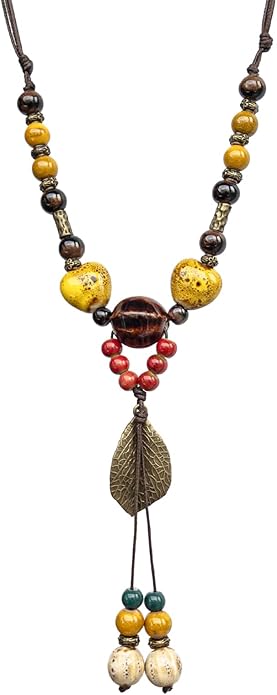 Boho Style Colorful Ceramic Bead Strand Necklace Adjustable Bohemian Jewelry Gift for Women, Fashion Clothing Matching Necklace