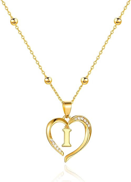 Cicy Bell Womens Heart Initial Necklace for Women 18k Gold Plated Shell Personalized Letter Pendant Necklace 17.7'' with 2'' Extender