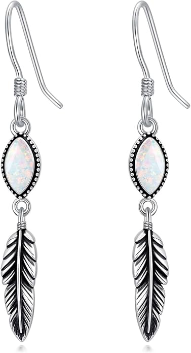 Feather Earrings for Women 925 Sterling Silver Western Boho Drop Dangle Earrings Vintage Feather Jewelry Gifts