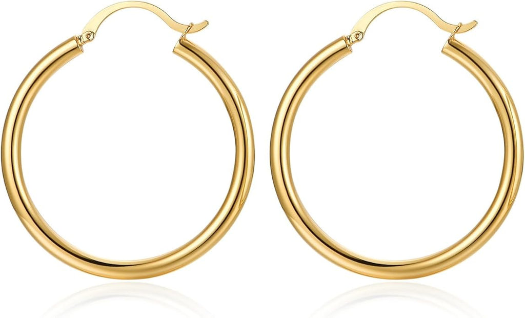 Gold Earrings for Women Girls,14K Gold Plated Hoop Earrings with 925 Sterling Silver Post Cubic Zirconia Stud Earring Huggie Hoops Earrings