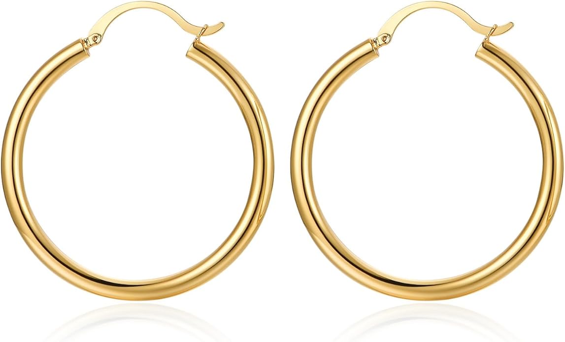 Gold Earrings for Women Girls,14K Gold Plated Hoop Earrings with 925 Sterling Silver Post Cubic Zirconia Stud Earring Huggie Hoops Earrings