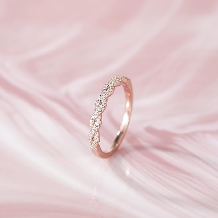 EAMTI 925 Sterling Silver Wedding Band for Women Cubic Zirconia Twisted Rope Half Eternity Band Ring Size 3-13