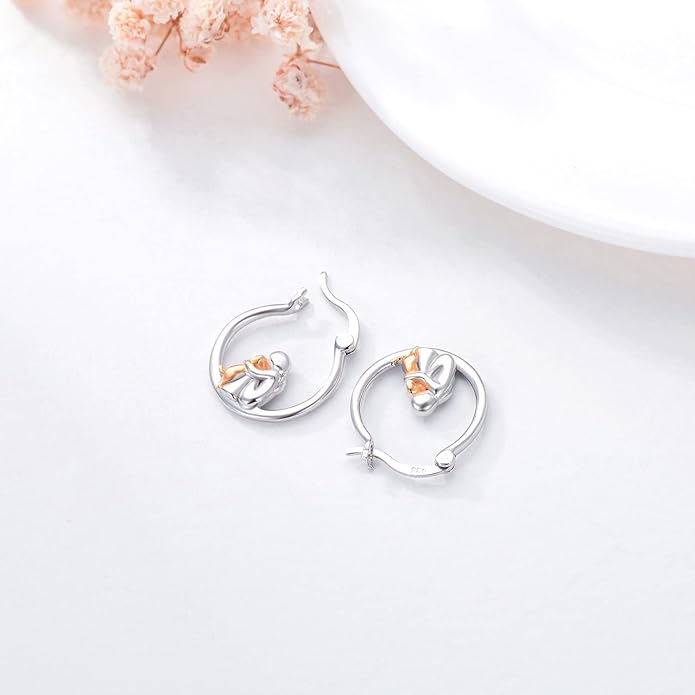 JUSTKIDSTOY Hypoallergenic Panda/Unicorn/Hummingbird/Dolphin Hoop Earrings for Women 925 Sterling Silver Animal Huggie Hoop Earrings Jewelry Gifts for Sensitive Ears