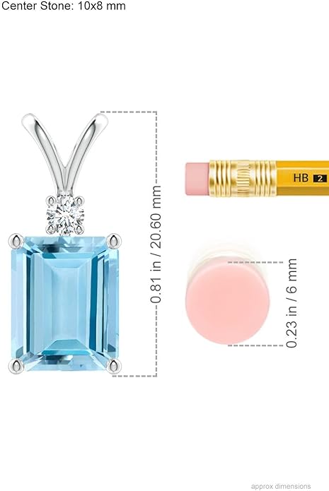 Angara Natural Aquamarine Solitaire Pendant for Women | Emerald-Cut Aquamarine Pendant with Diamond in 14K Solid Gold/Silver/Platinum With 18" Chain | March Birthday, Gemstone Jewelry Gift