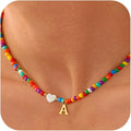 Valentines Day Gifts for Kids Women Girls - Colorful Beaded Initial Necklace Teen Girls Trendy Stuff Dainty Letter A-Z Choker Necklace Valentines Day Gifts for Her Mom Jewelry