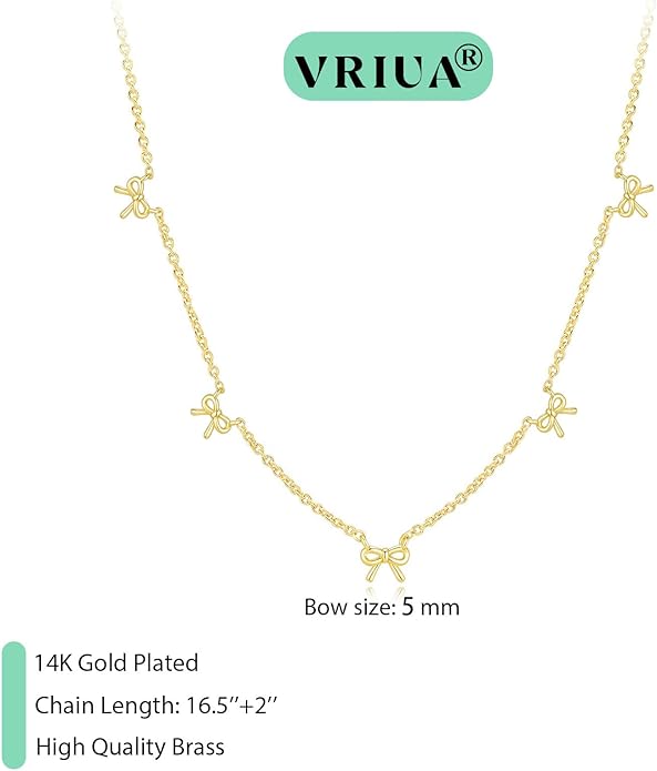 VRIUA Necklaces for Women - 14K Gold/Silver Plated Dainty Chain Necklace with Five Charms: Diamond, Bow, Snowflake, Cross, Flower, Clover, Butterfly, Heart, Star of David, and Star Trendy Jewelry