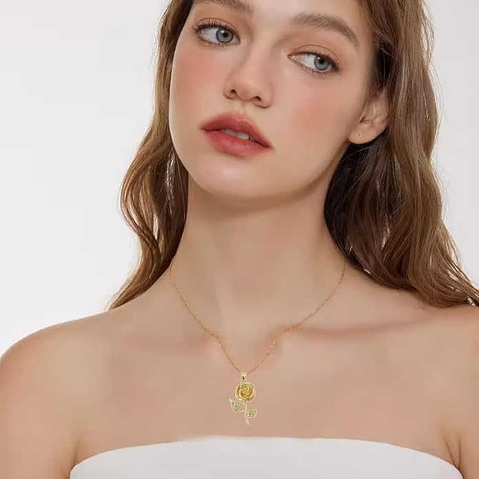 ONLYJUMP Rose Alloy Necklace for Women Heart Pendant Copper Zircon Light Luxury Fashion Jewelry Dainty Romantic Statement Necklace for Daily Wear Ideal Valentine's Day Anniversary Birthday Gift