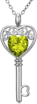 WSX Heart Key Birthstone Necklace for Women 925 Sterling Silver Love Key Pendant with Birthstone Valentine's Day Anniversary Jewelry Gift for Her