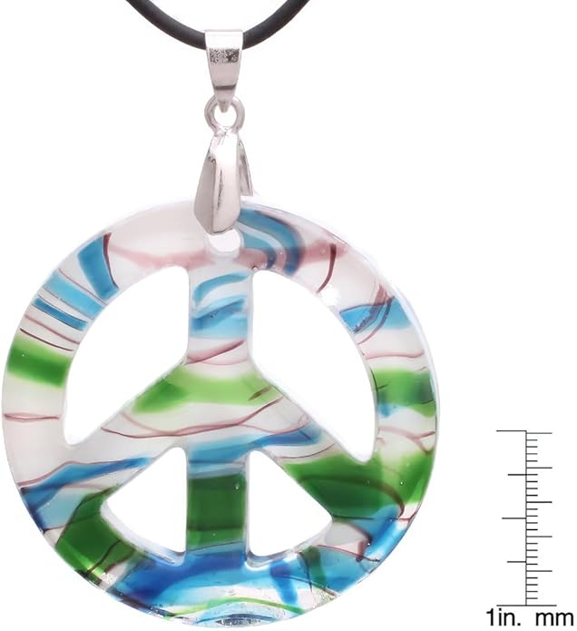 BESHEEK Murano Inspired Peace Sign Blown Glass Lampwork Art Pendant Necklace for Women Handcrafted Artisan Hypoallergenic Italian Style Jewelry