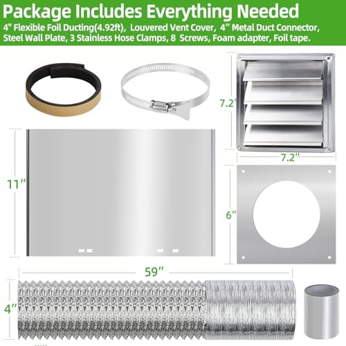 4"Dryer Vent Kit Through Wall w/Hose/Duct Connector/Plate, Stainless Steel - Image 3