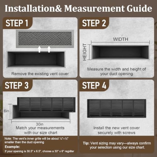 30x6 Black Steel Return Air Grille, Fits 31"W x 6"H Duct Opening - Image 5