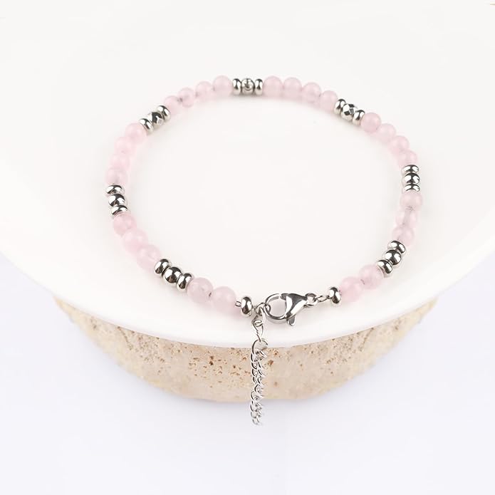 Natural Gem Stone Beaded Bracelets for Women Adjustable Stainless Steel Agate Lapis Tiger Eye Aventurine Rose Quartz