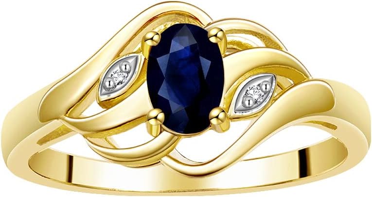 Rylos Ring featuring Classic Style, 6X4MM Birthstone Gemstone, & Diamonds - Elegant Jewelry for Women in Sterling Silver, Sizes 5-10
