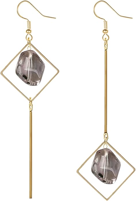Mismatch Asymmetry Colorful Glass Drop Dangle Earrings-Simplicity Fashion Geometric Abstract Earrings for Women