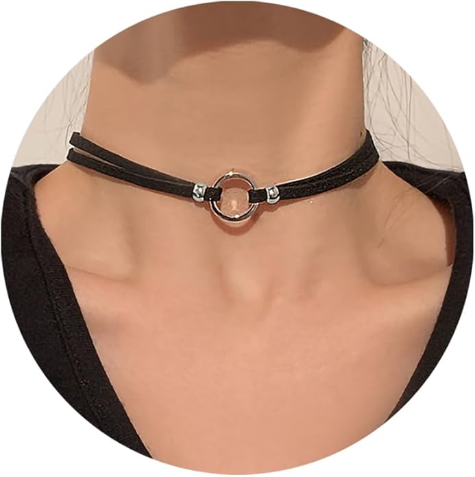 Fesciory Black Necklaces for Women, Adjustable Layered Velvet Leather Lace Collar Necklace, Goth Jewelry Gifts.