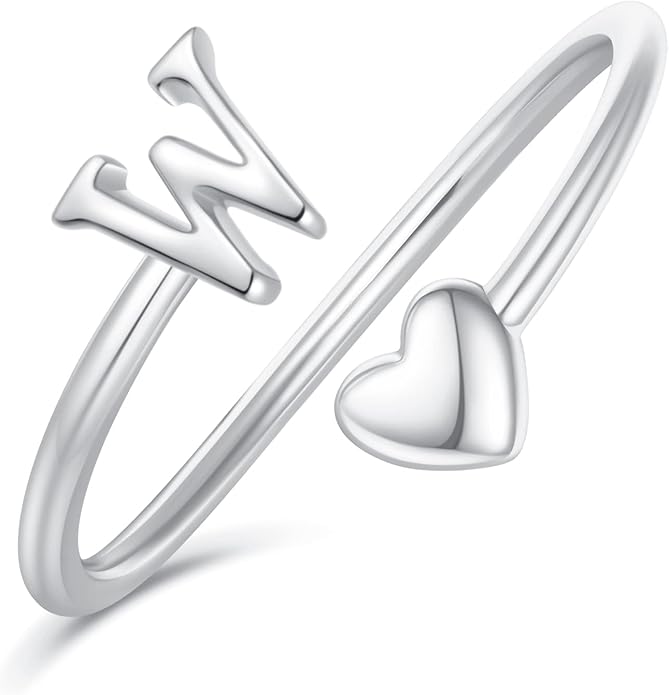 Initial Rings for Women Girls - Valentines Day Gifts for Her, Adjustable Rings for Women Non Tarnish Letter A-Z Dainty Heart Ring Teen Girls Gifts Trendy Stuff Personalized Jewelry Gift