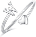 Initial Rings for Women Girls - Valentines Day Gifts for Her, Adjustable Rings for Women Non Tarnish Letter A-Z Dainty Heart Ring Teen Girls Gifts Trendy Stuff Personalized Jewelry Gift