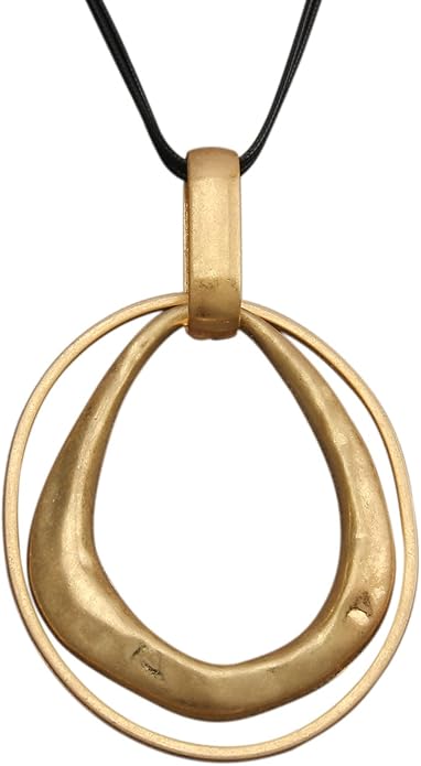 GelConnie Leather Necklace for Women Large Pendant Long Brown Necklace Circle Leather Choker Vintage Sweater Necklace Gold Chunky Boho Necklaces for Women