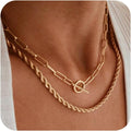 CHESKY Layered Necklaces for Women, 14K Gold Plated Chain Necklace Women Trendy Cuban Link Paperclip Chain Toggle Clasp Necklace Fashion Chunky Jewelry for Women