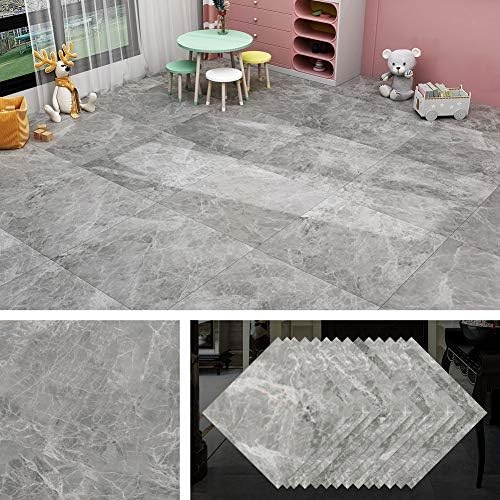 Livelynine 16-Tiles Marble Grey Peel and Stick Floor Tile Stickers 12X12 Inch by Livelynine