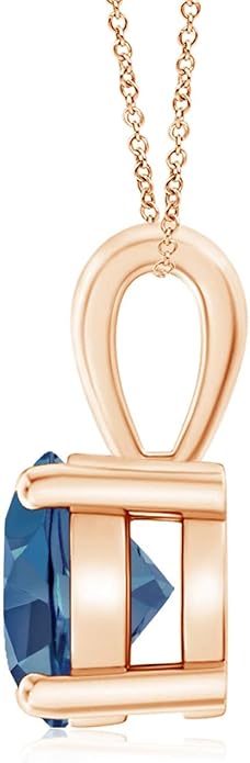 Angara Natural Blue Topaz Solitaire Pendant for Women | Classic Prong-Set Round Blue Topaz Pendant in 14K Solid Gold/Silver/Platinum With 18" Chain | December Birthday, Gemstone Jewelry Gift