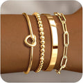 Gold Bracelets for Women 18k Gold Plated Bracelet Stack Bangle Cuff Bracelet Set for Women Non Tarnish Beaded/Paperclip/Cuban Link Chain Bracelets Jewelry for Women Trendy