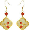 14K Gold over S925 Real Natural Jade Plum Blossom Earrings, Enamel Vintage Style Dangle Earrings, Delicate Jade Jewelry Gift for Wife's Elegance