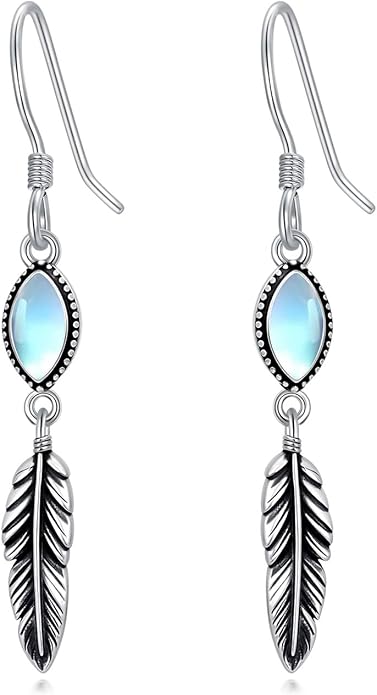 Feather Earrings for Women 925 Sterling Silver Western Boho Drop Dangle Earrings Vintage Feather Jewelry Gifts