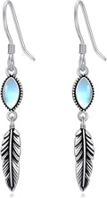 Feather Earrings for Women 925 Sterling Silver Western Boho Drop Dangle Earrings Vintage Feather Jewelry Gifts