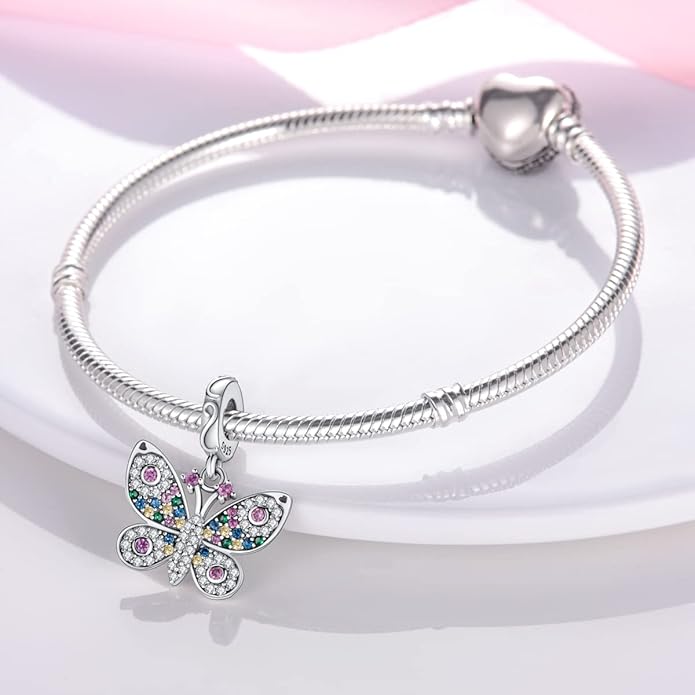 MULA 925 Sterling Silver Charms for Bracelets and Necklaces Airplane Passport Dangle Pendants Beads Butterfly Dragonfly Charms Jewelry Charm for Women