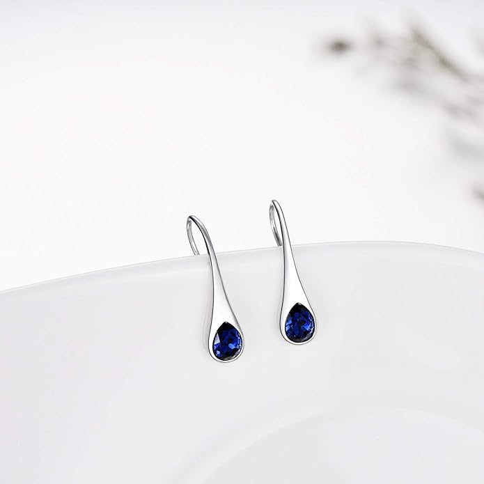 925 Sterling Silver Small Pear-Shaped Modern Style Hook Earrings with Crystals from Austria
