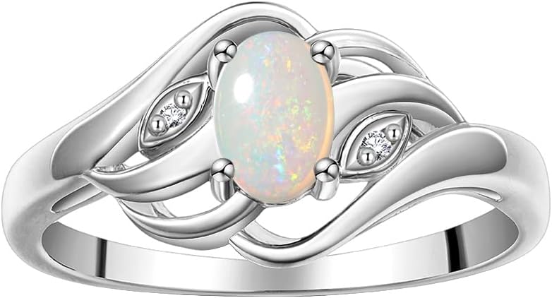 Rylos Ring featuring Classic Style, 6X4MM Birthstone Gemstone, & Diamonds - Elegant Jewelry for Women in Sterling Silver, Sizes 5-10