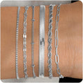 Silver and Gold Bracelets for Women Non Tarnish Waterproof Gold bracelet stack set, Adjustable 6.5"+2" Extender, Layered Bracelets for Women，Exquisite Jewelry Gift