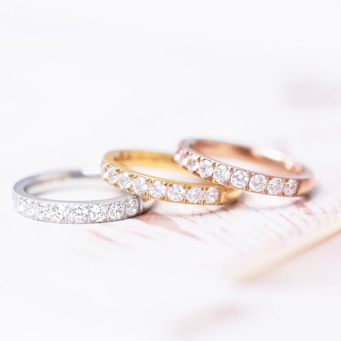 TIGRADE 3mm Women Titanium Engagement Ring Half Cubic Zirconia Eternity Wedding Band Size 3-13