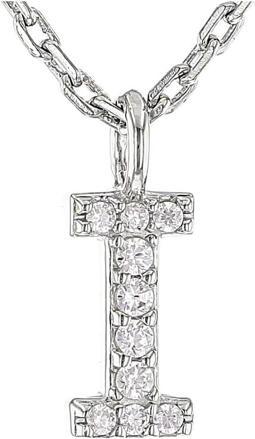 JTV Sterling Silver Initial Necklace for Women, 0.13 CTW White Cubic Zirconia Letter Pendant, Rhodium-Plated, Personalized Monogram Jewelry, Gift Box Included, 18”