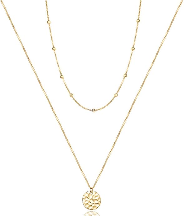 Turandoss Dainty Layered Choker Necklace, Handmade Y Pendant Necklace Multilayer Bar Disc Necklace Adjustable Layering Choker Necklaces for Women