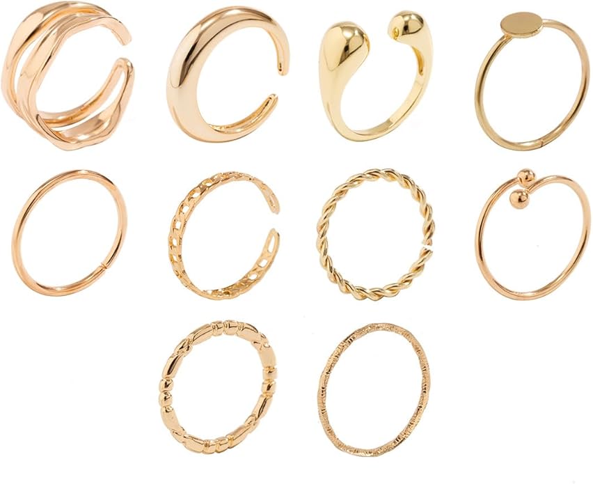 MIFYNN Chunky Gold Rings for Women Gold Silver Adjustable Thick Ring Fashion Statement Ring Open Dome Ring Chunky Silver Rings Geometric Curved Minimalist Simple Rings