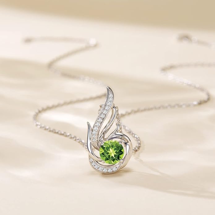 Birthstone Necklace for Women 925 Sterling Silver Phoenix Charm Necklace Birthday Anniversary Christmas Fine Jewelry Gifts for Women Mother Her, Adjustable Chain