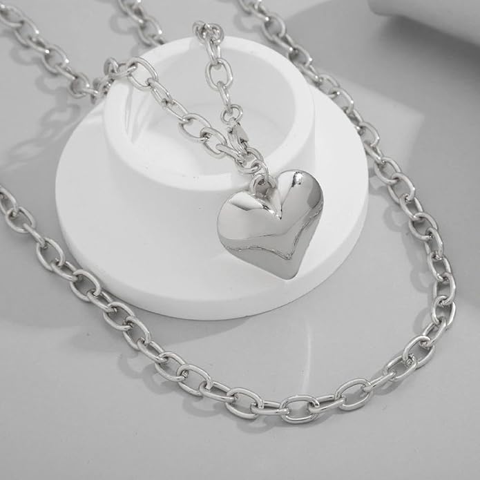 Chunky Gold Heart Necklace for Women,Y2K Big Heart Statement Necklace Long Puffy Hearts Chain Charm Necklaces Trendy Jewerly