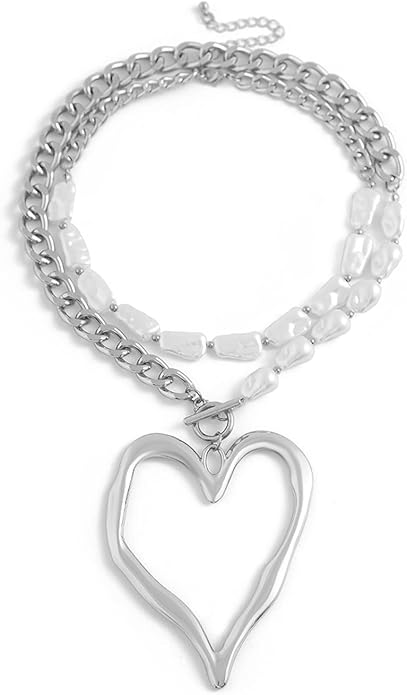 Chunky Gold Heart Necklace for Women,Y2K Big Heart Statement Necklace Long Puffy Hearts Chain Charm Necklaces Trendy Jewerly