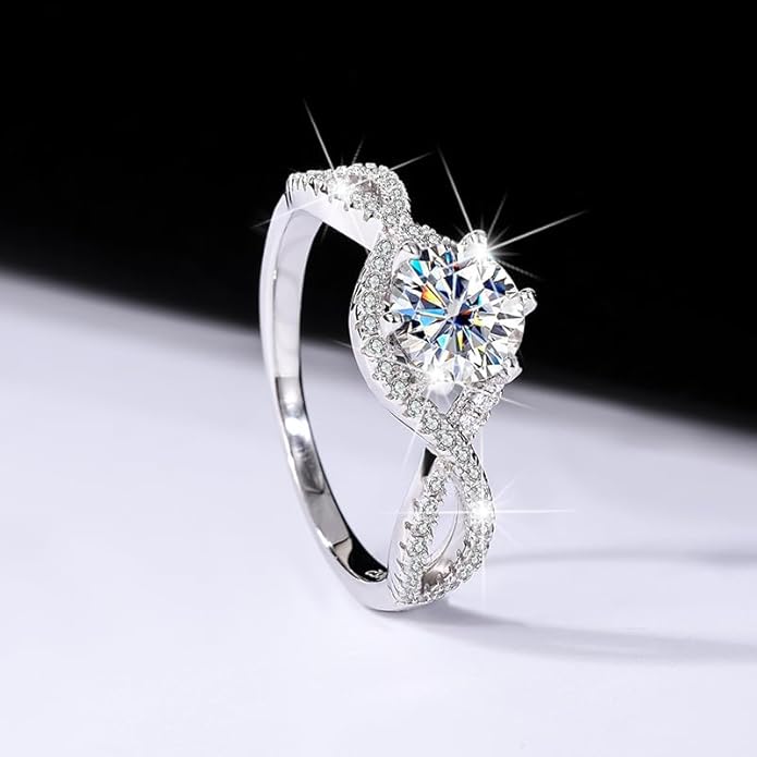 S925 Silver Adjustable Ring for Women |1 Carat D-color VVS1 Clarity Diamond Twist Arm Ring | Excellent Cut | Unforgettable Engagements Accessory