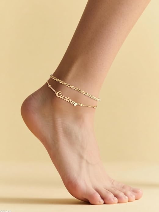 FindChic Custom Ankle Bracelets for Women, Stainless Steel Figaro/Cuban/Wheat/Rope/Herringbone Chain Anklets, Beach Foot Jewelry 8.5''-10.5'' Adjustable & Waterproof, with Gift Box